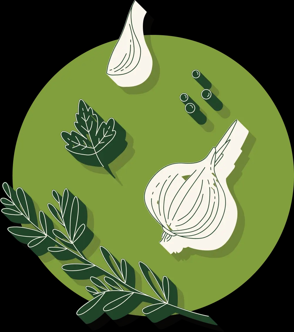 Minimalist flat line illustration of bouquet garniet with a green circle in the background